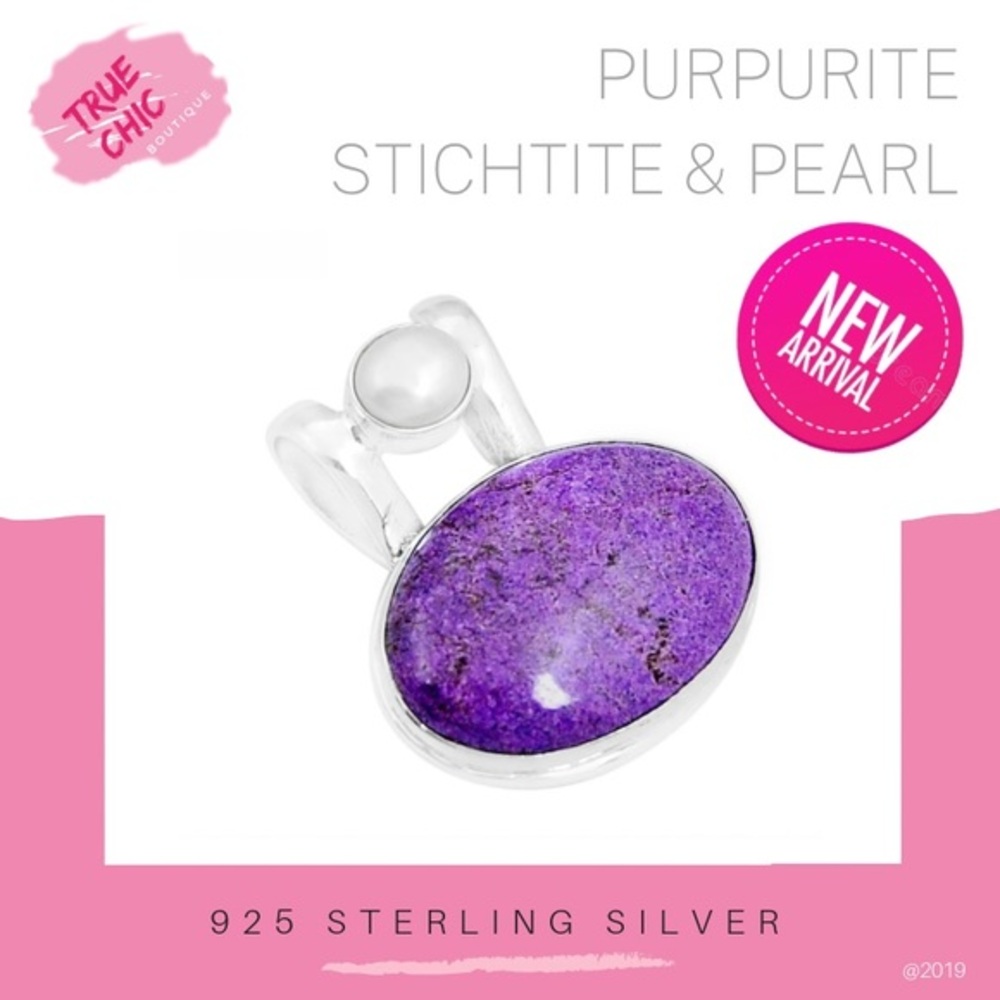 Purpurite Stichtite & Pearl Pendant